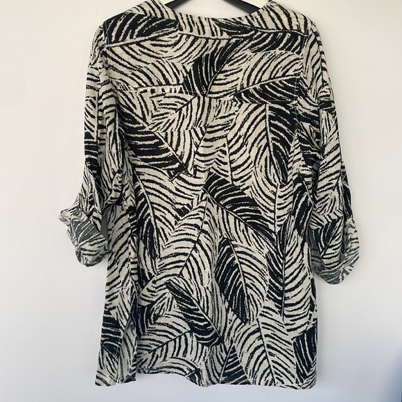 Cynthia Rowley 100% Linen Blouse Palm Leaf Shirt Mother of Pearl Plus Size 1X - Picture 9 of 16
